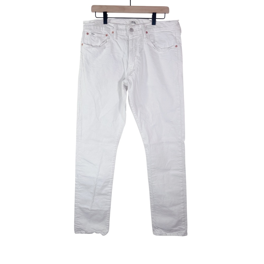 Polo Ralph Lauren Varick Slim Straight White Denim Jeans Mens 34/34 Slim Fit - Picture 1 of 16